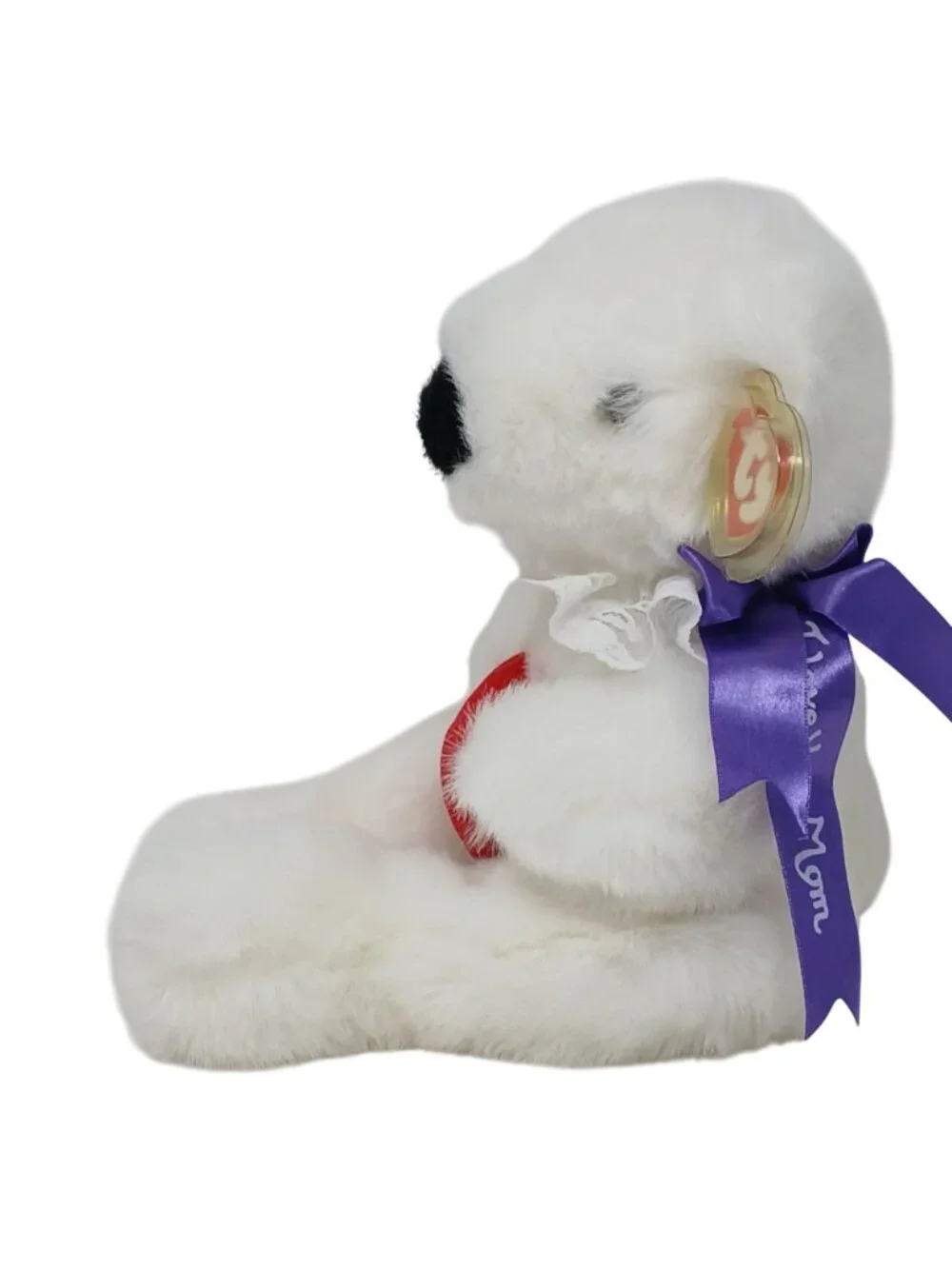 Ty White Teddy Bear I Love You Mom Heart Purple Ribbon 1997 Romeo 14